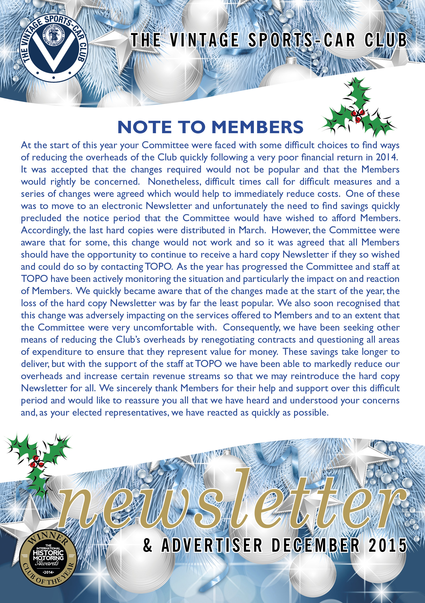 December 2015 Newsletter Now Available to Download cover