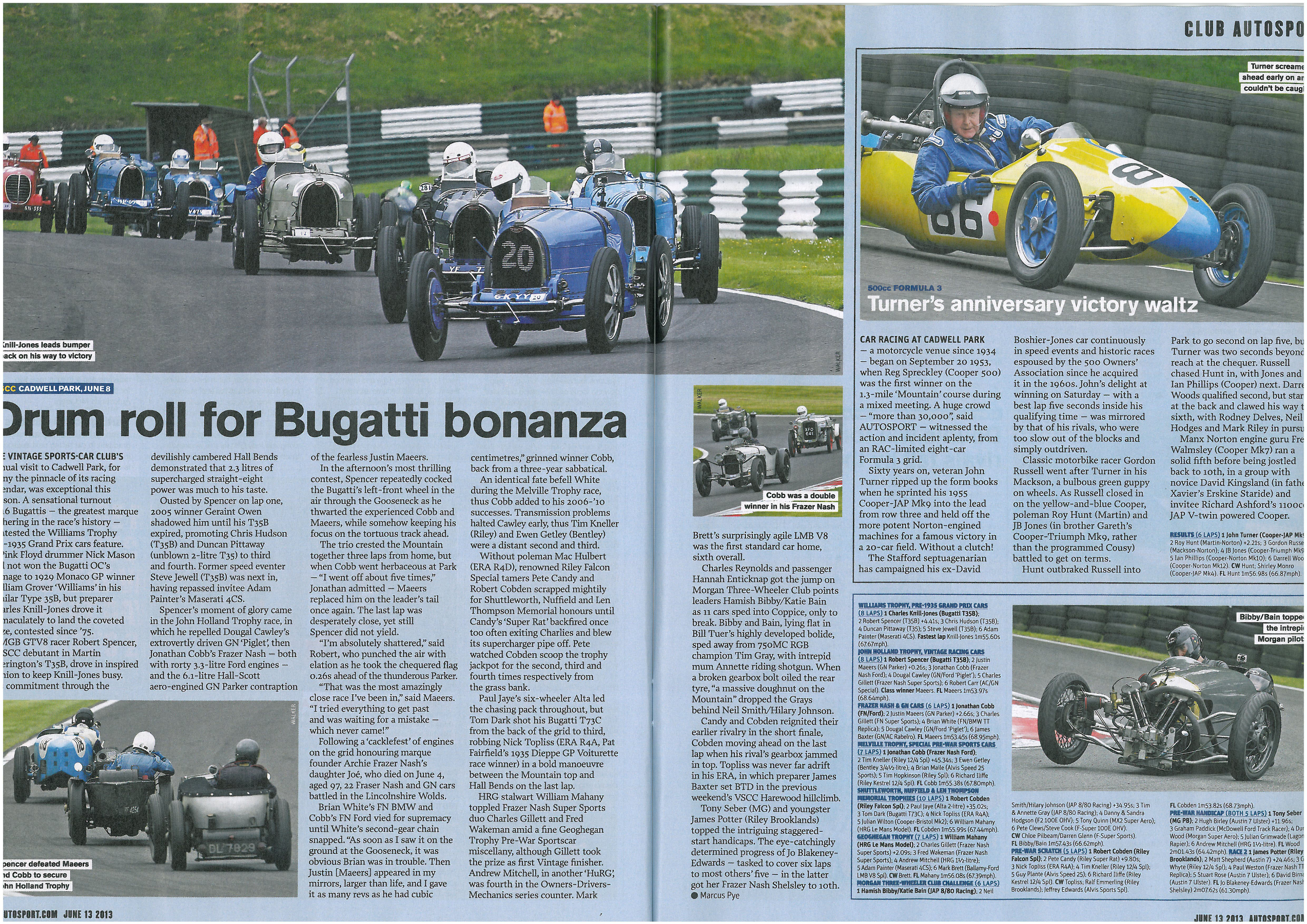   Shuttleworth and Nuffield Trophies Race Meeting at Cadwell Park commands double page spread in today